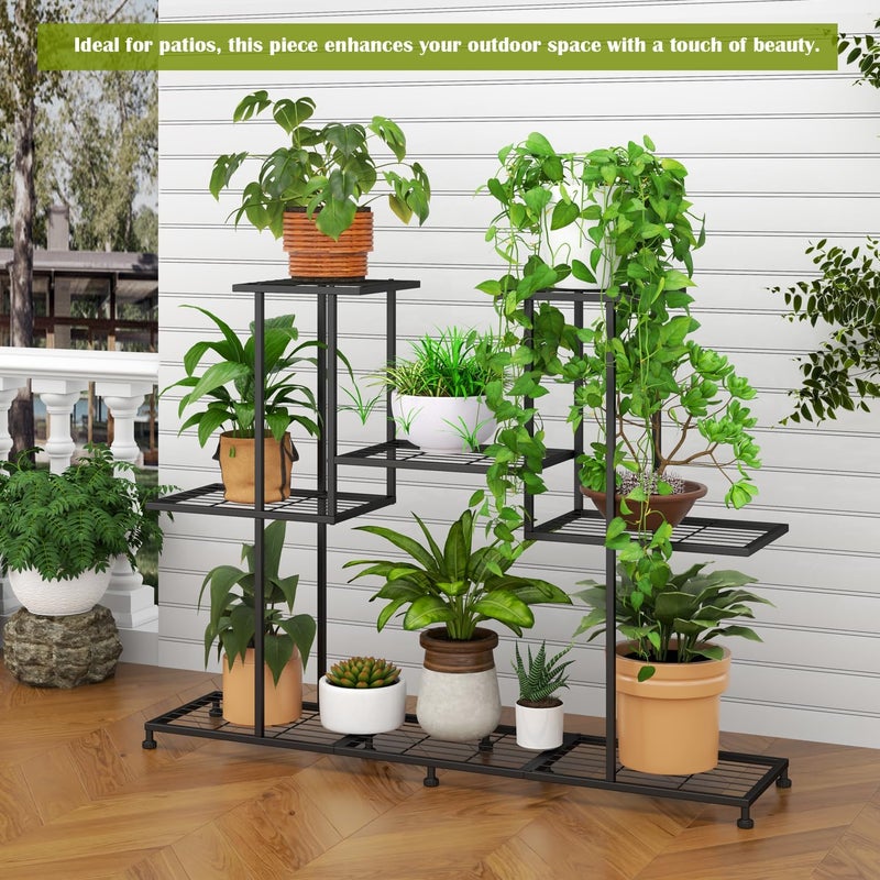 Twhep Metal Plant Stand, 5 Tiers Multifunctional Plant Stands for Indoor Plants, Decorative Black Steel Plant Shelf for Indoor Patio Garden Balcony and Yard (4 tiers 12 pots) - Image 2